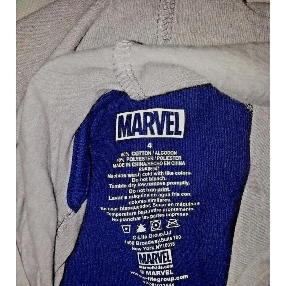 Marvel Heroes Boys Pullover Shirt With Hoodie Size 4 Blue Gray Long Sleeves